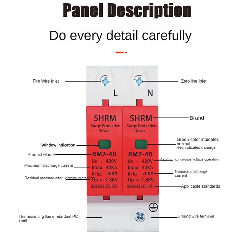 SPD 1-4P Surge Protector Device Series 40-80KA 60-100KA Arrester Electric House Protective Low-Voltage Lightning Protection