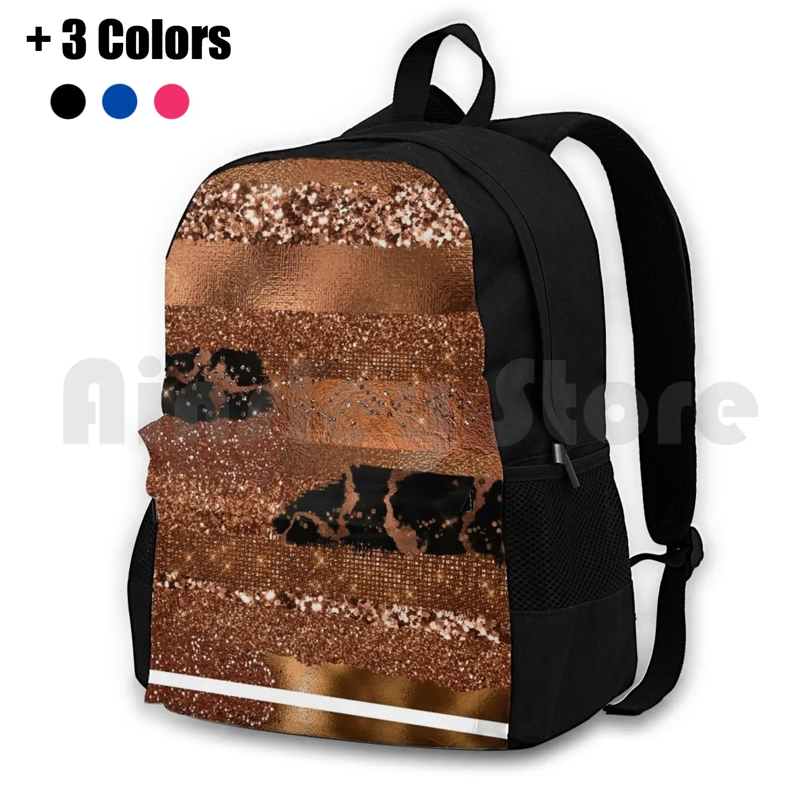 Dark Copper Glamour Outdoor Hiking Backpack Riding Climbing Sports Bag Brush Stripes Stripe Metal Color Metal Color Hand Drawn