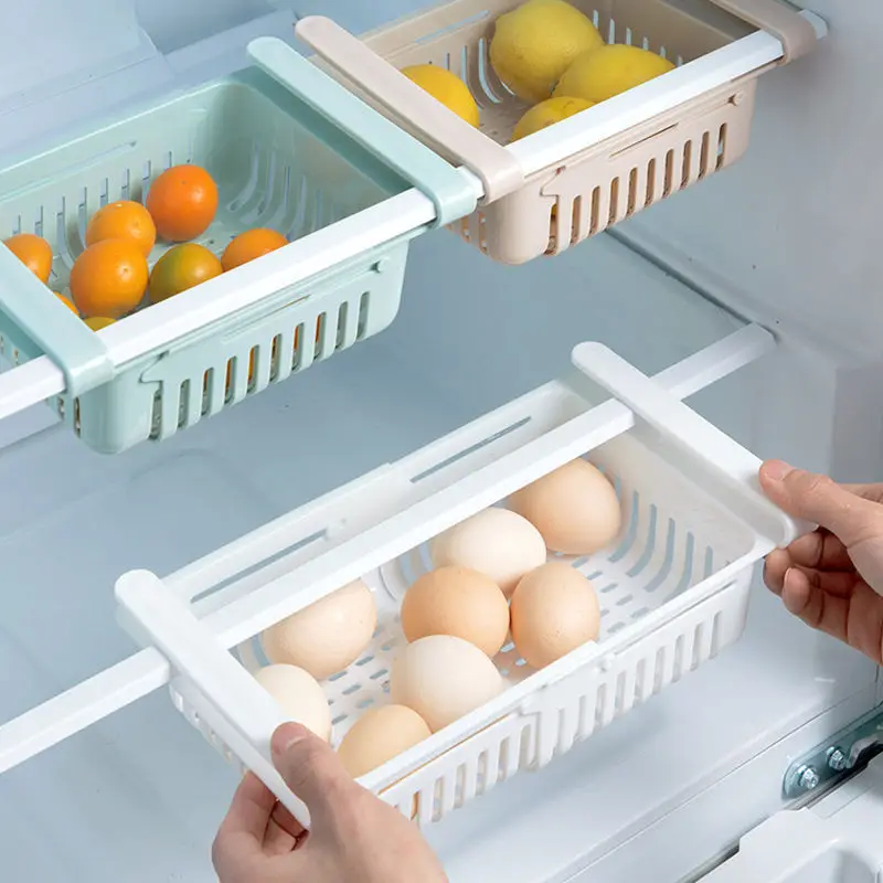 Fridge Adjustable Stretchable Refrigerator Organizer Drawer Basket Pull-Out Drawers Fresh Keep Spacer Layer Storage Rack Box