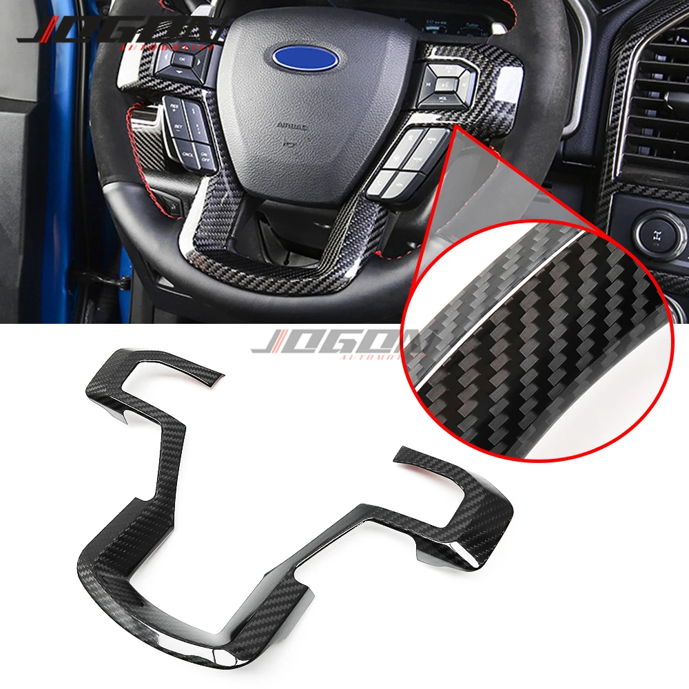 Real Carbon Fiber Steering Wheel Frame Cover Button Edge Stickers Trim For Ford F150 F250 F350 2017-2020 Raptor 2018