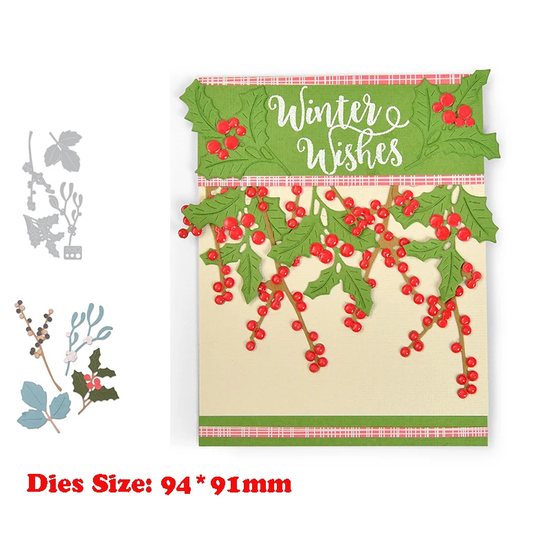 New Metal Christmas Branch Holly Fruit Tree Leaf Stems Plants Cutting Dies For 2021 Scrapbooking Stencils Card Making