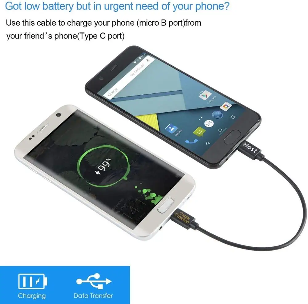 Kabel USB C do Micro USB OTG, przewód o długości 0,65 stopy krótki typ C kompatybilny z Galaxy S8/S8 Plus, Google Pixel 2 XL i telefonami z systemem Android