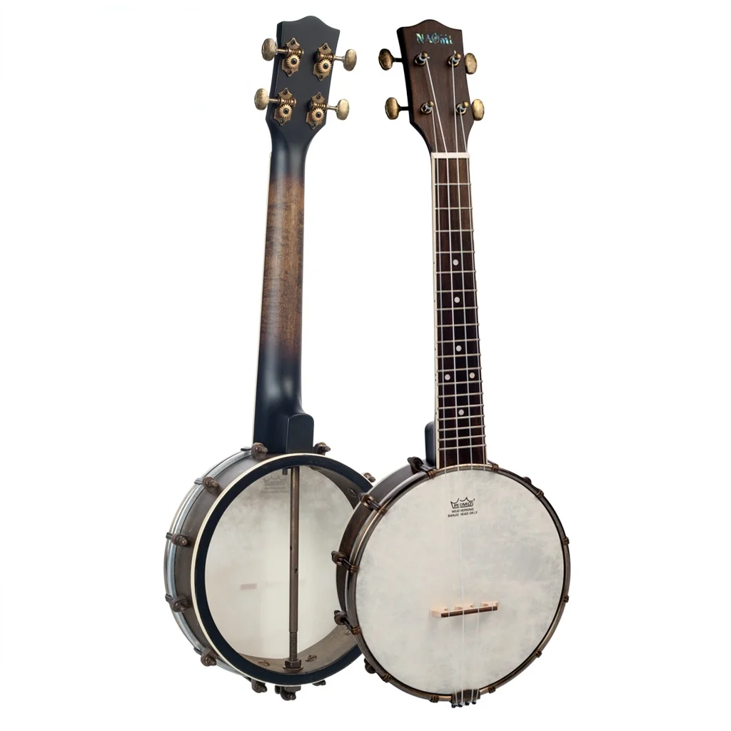 NAOMI 23 Inch Banjo 18 Frets Concert Scale 4 String Banjolele Satin Vintage Mahogany Chrome-Plated Hardware w/Carrying Bag