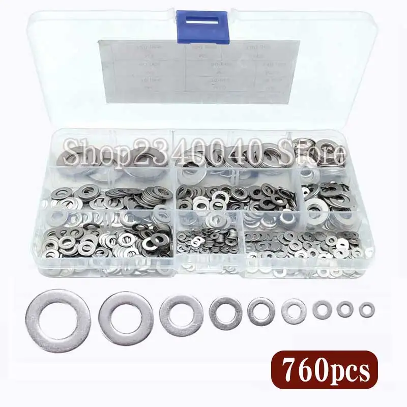 

760pcs 304 Stainless Steel Flat Washers for Screws Bolt Washer Assortment Kit Lock Metal Washers Kit For Prevent Loose Fasteners