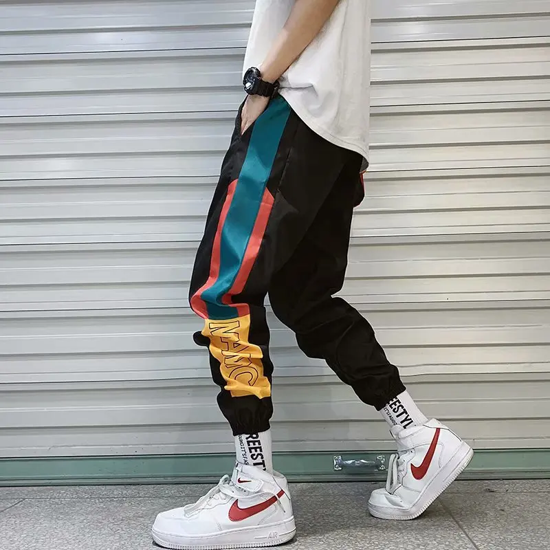 Hip Hop Streetwear Men\'s Splice Joggers Pants Fashion Men Casual Cargo Pant Trousers High Street Elastic Waist Harem Pant Men