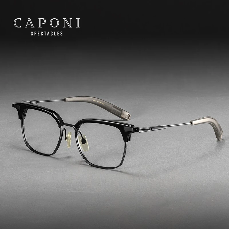 

CAPONI Titanium Glasses Frame For Men Anti Blue Ray Eyeglasses Clear Computer Support Customized Glasses JF5224