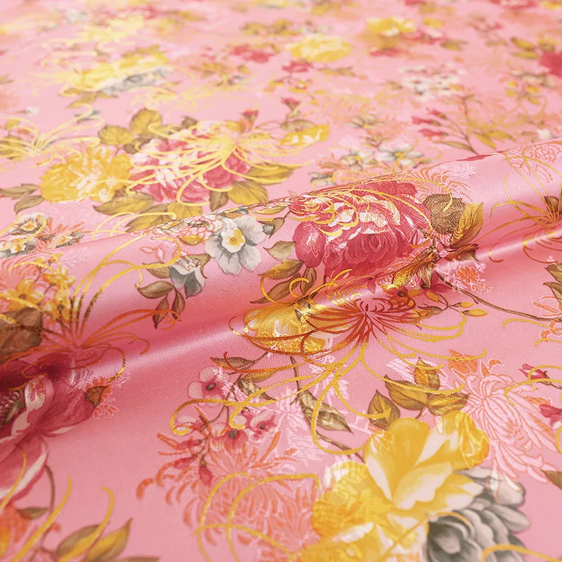 Golden pattern imitation silk brocade jacquard fabric designer DIY material for sewing cheongsam and kimono