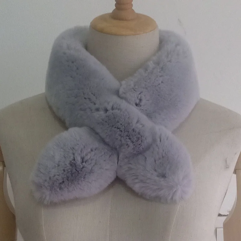 

2021 Winter Genuine Rex Rabbit Fur Scarf Women Warm Soft Natural Fur Scarves Female Neck Warmer Femme