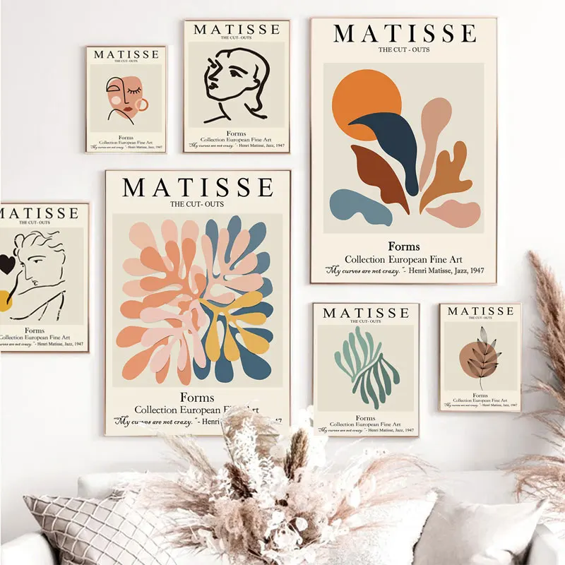 Abstract Wall Art Matisse Poster Line Face Coral Leaves Posters and Prints Canvas Paintings for Interior  Pictures Room Decor