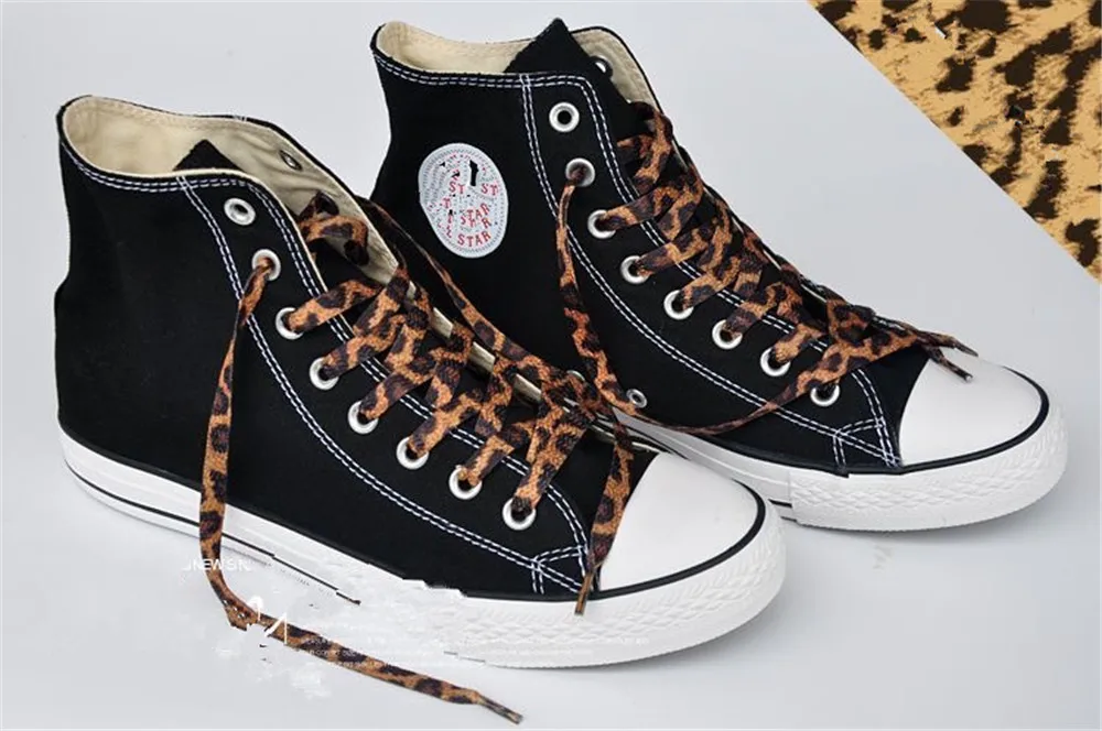 High Quality Newest Classic Leopard Pattern Shoe Laces High-top Canvas Sneakers Flat White Shoelaces Strings