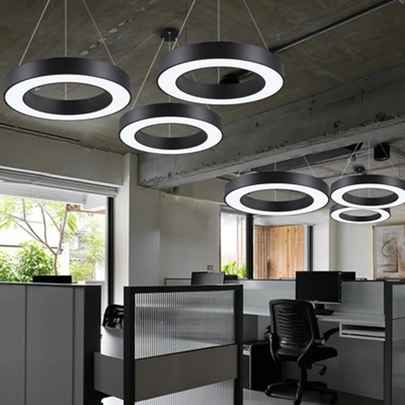 

LED Postmodern Black White Round Chandelier Lighting Lamparas Lustre De Techo Suspension Luminaire Lampen For Office