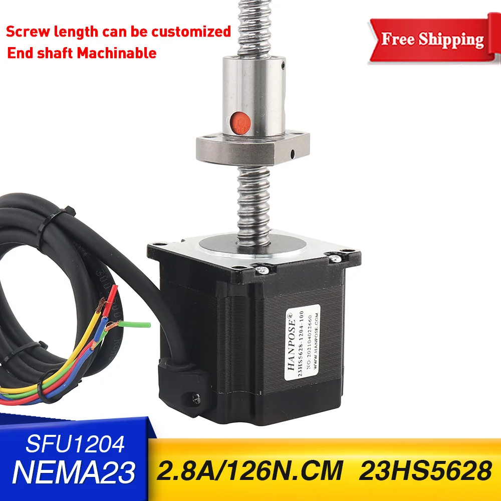 

1PCS NEMA 23 Stepper Motor 2 Phase 56MM 126N.cm 23HS5628 With SFU1204 Ball Screw 100MM 200MM 300MM For CNC 3D Printer