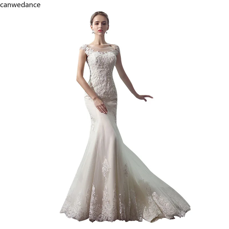 Mới VÁY ĐẦM 2020 Áo Dài Cô Dâu Nàng Tiên Cá Đầm Vestido De Novia Sirena Đẹp Áo Cưới Áo Dây De Mariee Táo