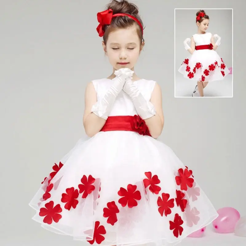 Princess Lace White Dress Kids Flower Embroidery Dress For Girls Vintage Children Dresses For Wedding Party Formal Ball Gown