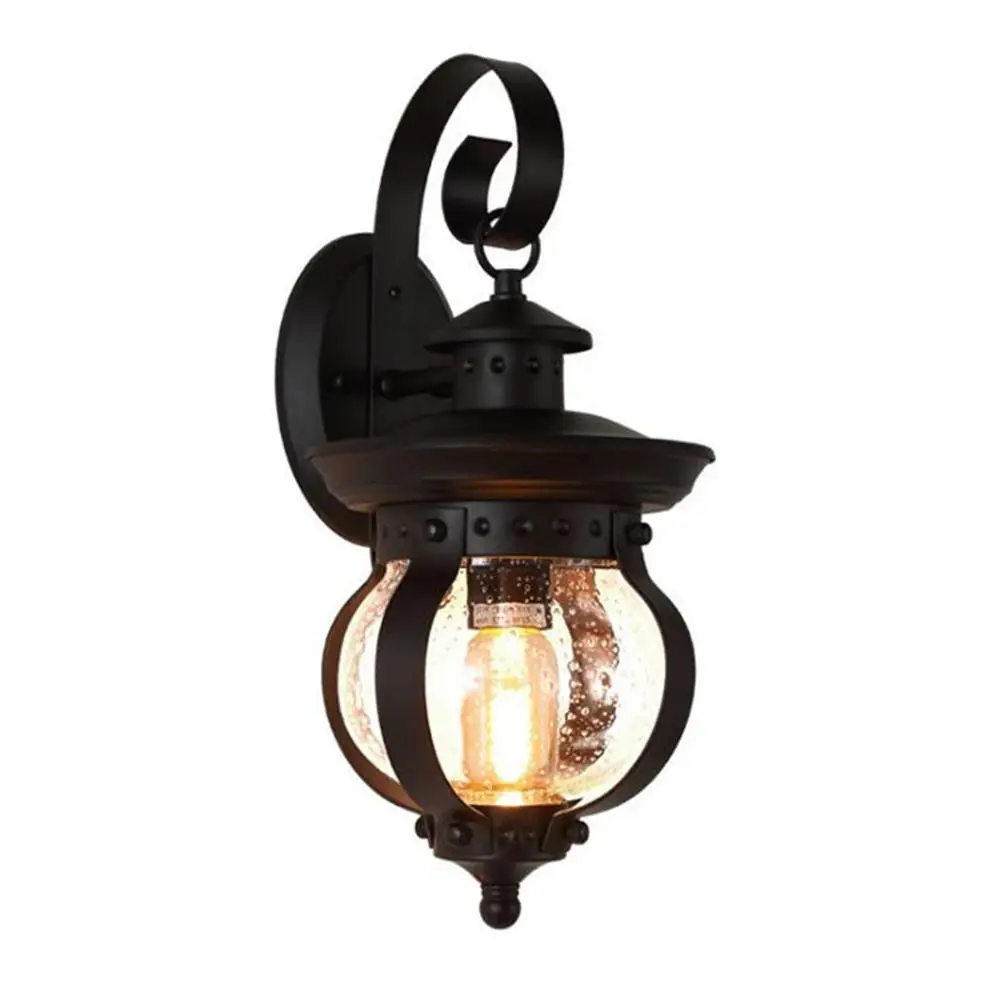 Vintage Wall Lantern Outdoor Light Fixture Black Sconce Porch Light with E27 Base Socket,Anti-Rust Seeded Glass Waterproof lamp