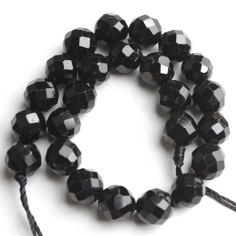 6/8mm Natural Faceted Black Tourmaline Stone Beads Round Loose Beads for Diy Bracelet Accessories Jewellery Making 7.5\'\'