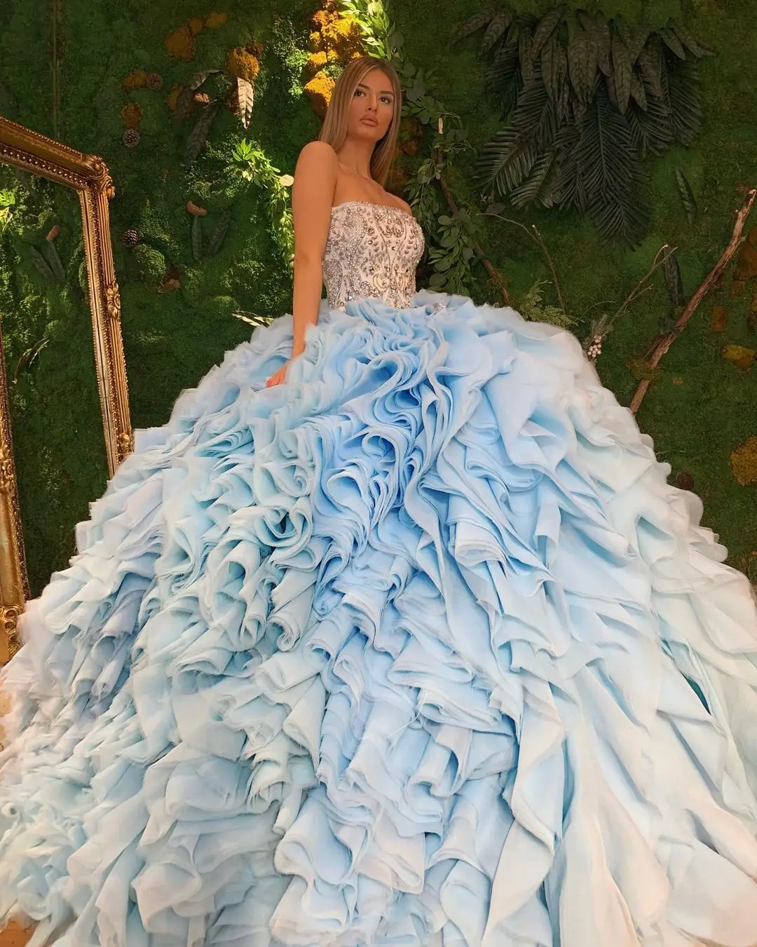 High Quality Evening Gowns for Women Floor Length Dress Light Blue Dress Crystals Beaded Tulle Ball Gown For Ladies Buy China