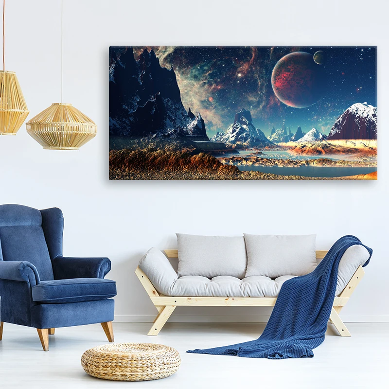 

Mountains And Space Planet Snow Lake Galaxy 5d diy diamond painting full square round drill mosaic large diamond embroidery