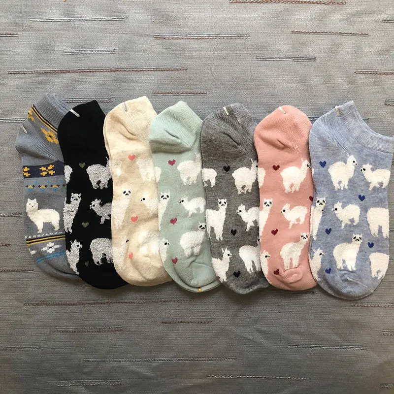 Chaussettes Courtes Invisibles en Coton Confortables et Confortables, Petit Alpaga, Cœur d'Amour, Ferme, Zoo, Animal, Lama, Comme des Mouton Moelleux