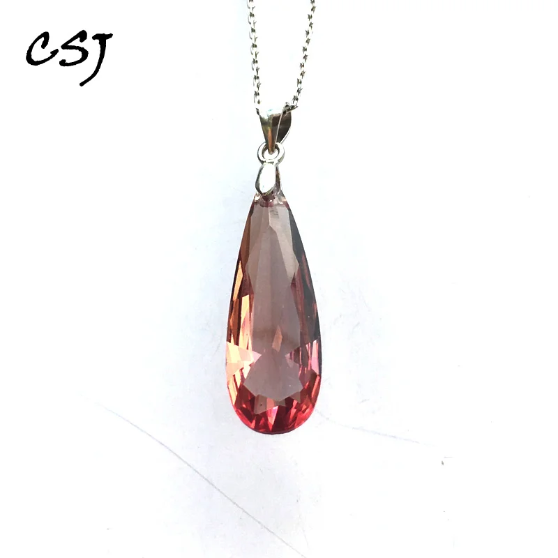 CSJ Elegant Zultanite Pendant Sterling 925 Silver Pear10*30mm Created Sultanite Necklace Fine Jewelry Women Wedding Party Gift