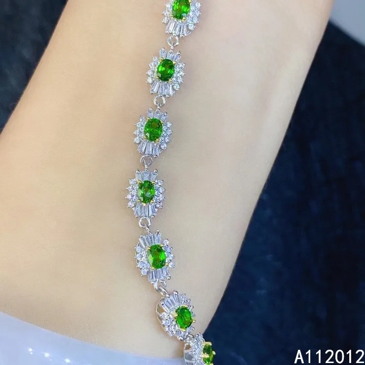 

KJJEAXCMY fine jewelry S925 sterling silver inlaid natural Diopside Girl new classic hand Bracelet Support test Chinese style