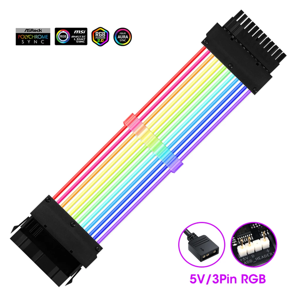 Удлинительный кабель для блока питания ARGB, RGB ATX 24Pin PCIe GPU двойной тройной 8-контактный 6 + 2-контактный шнур, кабель для материнской платы