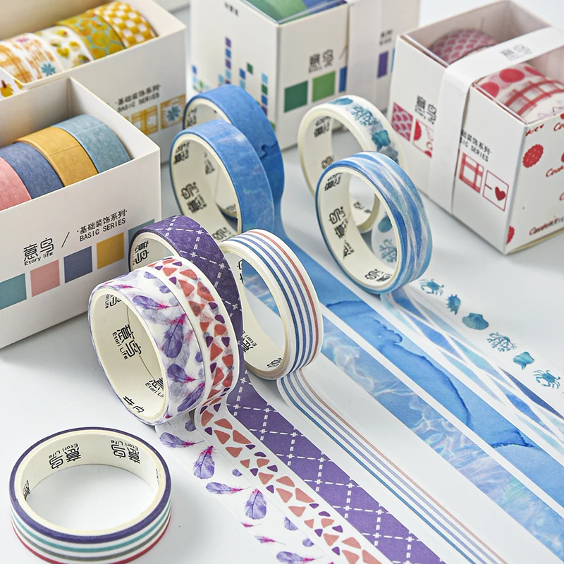 

5pcs Basic Color Paper Washi Tape Set Flower Forest Sea 10mm Lace Adhesive Masking Tapes Diary Journal Decoration Stickers F130