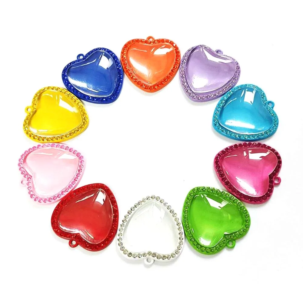 

50PCS Mixed Color Heart Tray With Dome in 25MM for women DIY Necklace Crafts T08