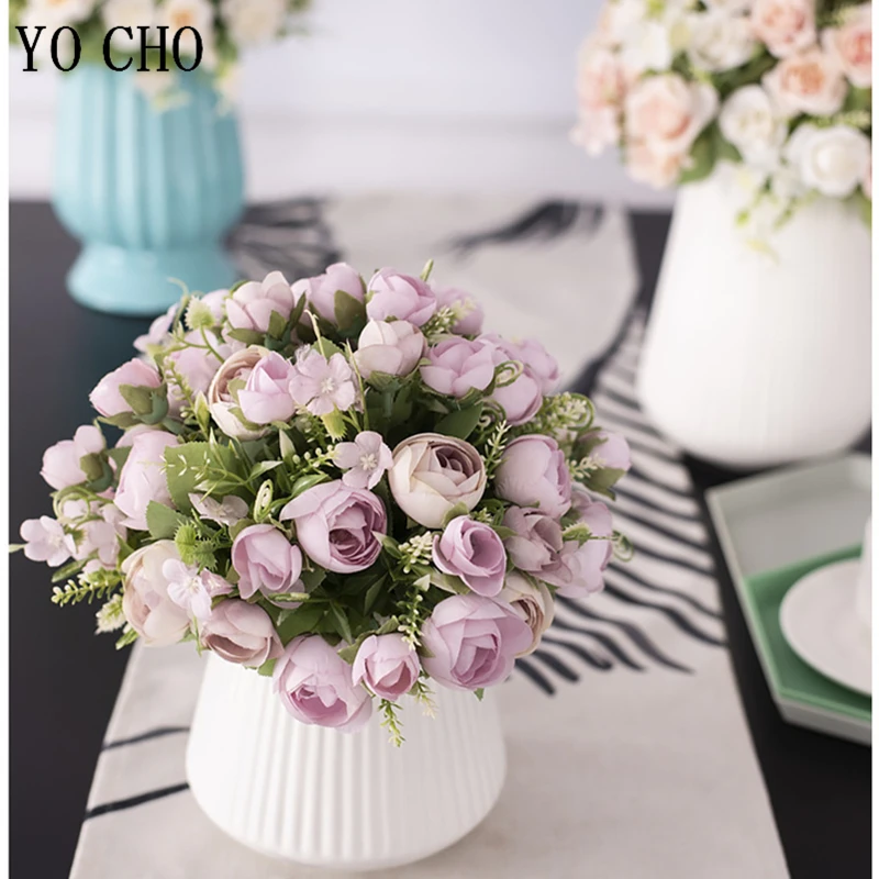 

YO CHO Rose Flower Bunch Wedding Mini Bouquet Artificial Flower 10 Heads Silk Rose Bridesmaid Bouquet Wedding Planner Supplies