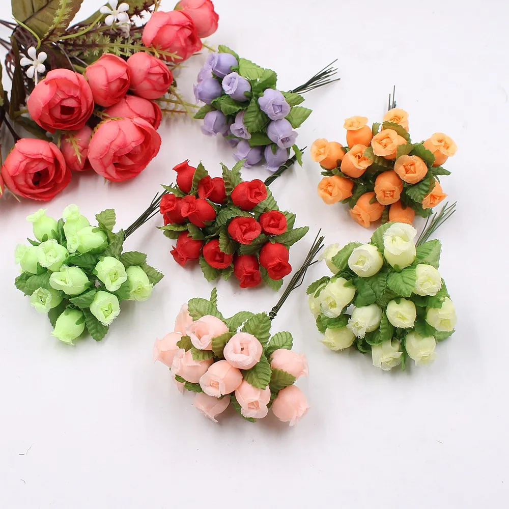Mini bouquet de roses artificielles, 12 pièces/lot, décoration de mariage, de maison, carte artisanale, cadeau, accessoires de couronne, guirlandes