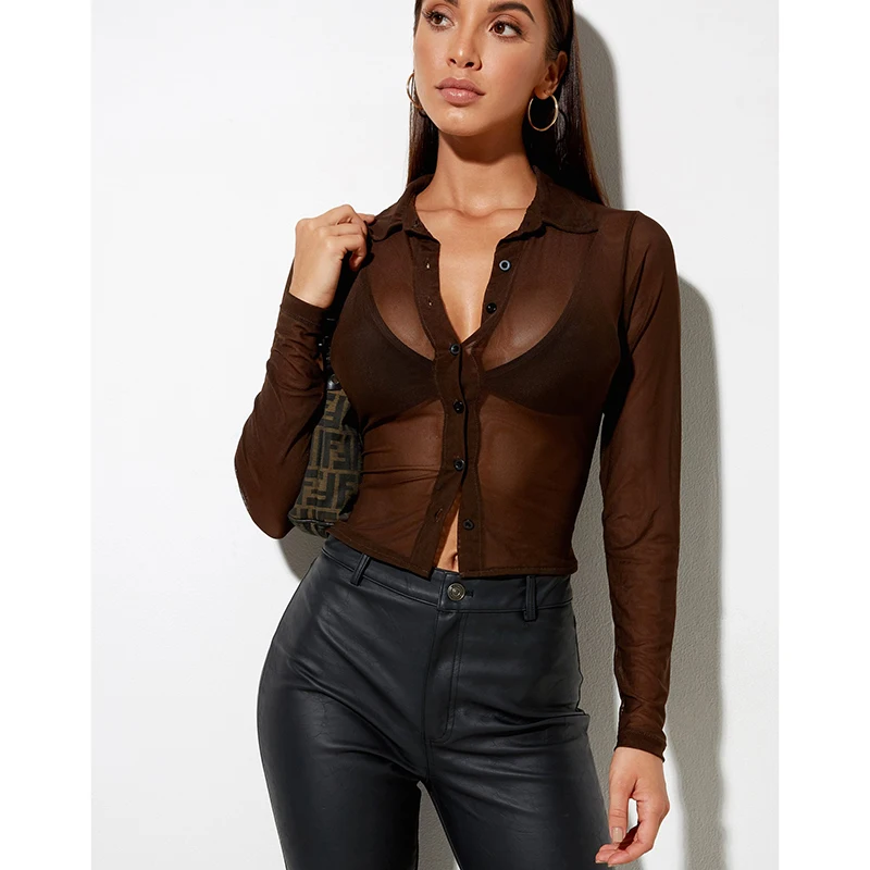 summer blusas 2022 chocolate y2k transparent mesh top perspective sexy mature shirt блузки женские новинки