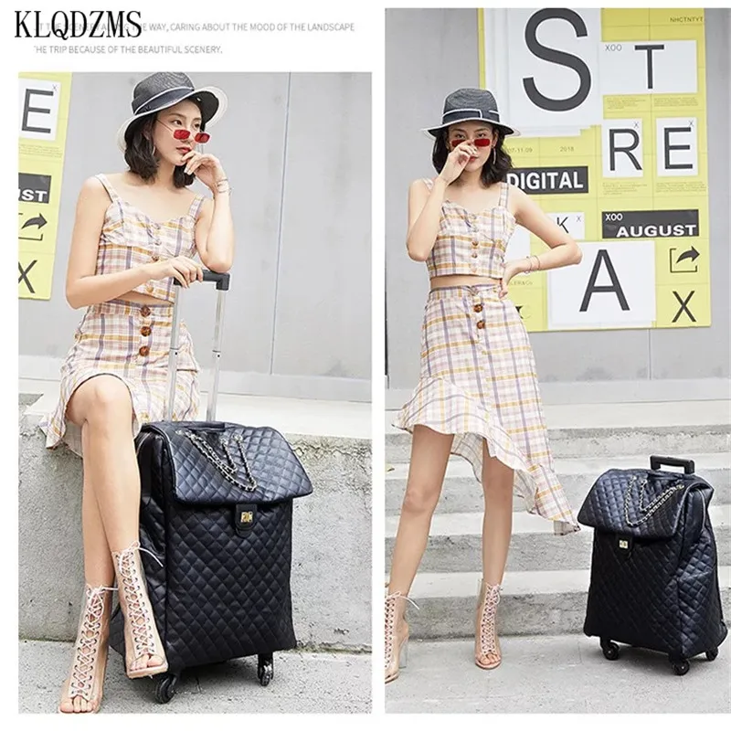 KLQDZMS Women  Classic Suitcases Travel Rolling With Wheels 18’’20 Inch Women Trolley Luggage Bag Fashion Style Travel Luggage