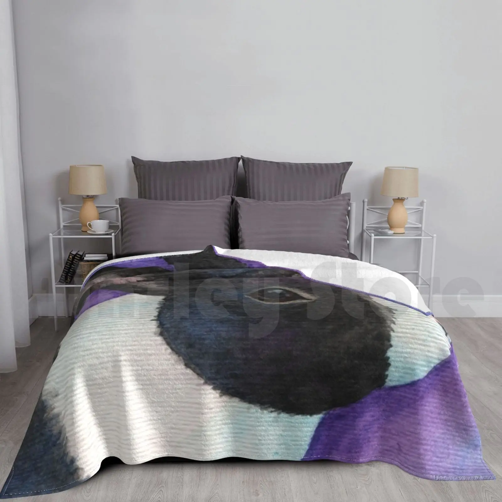Oliver , Classic Dutch Bunny Rabbit Blanket For Sofa Bed Travel Purple Blue Black White Bunny Rabbit Dutch