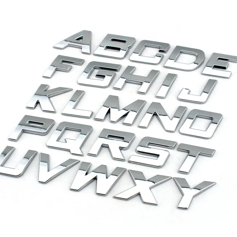 DIY italic auto sign car accessories decoration 25mm high customer plastic 3d chrome letters  numbers self adhesive alphabet