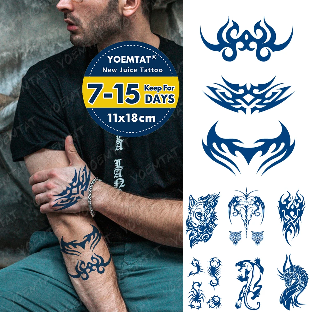 

Juice Ink Lasting Waterproof Temporary Tattoo Sticker Flame Totem Lotus Wolf Scorpion Flash Tattoos Male Arm Body Art Fake Tatto