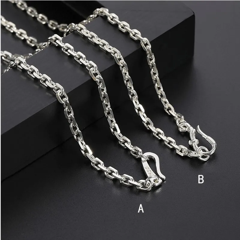 BOCAI New Real  Pure s925 Silver Man and Woman Necklace Fashion Car Flower Cross Necklace 2.1MM~4MM Retro Long Sweater Chain