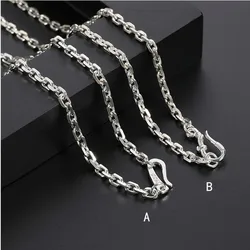 BOCAI New Real Pure s925 Silver Man and Woman Necklace Fashion Car Flower Cross Necklace 2.1MM~4MM Retro Long Sweater Chain