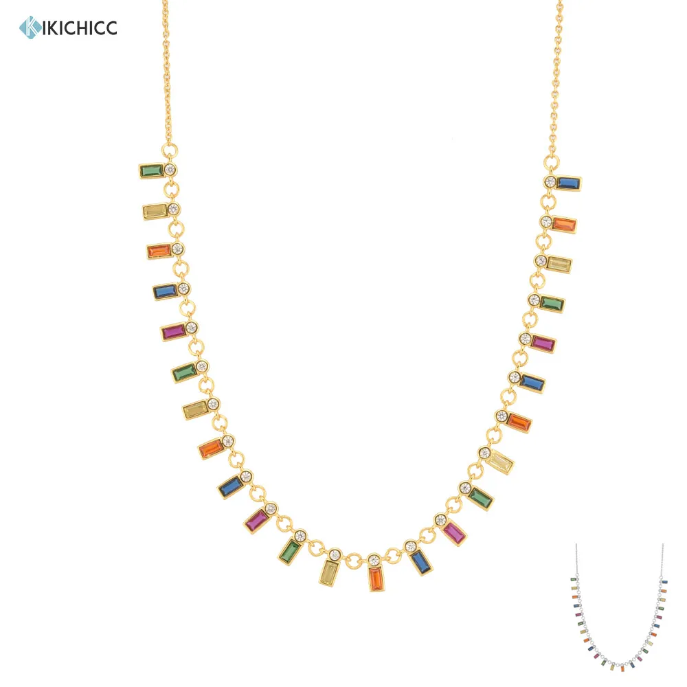 

KIKICHICC 925 Sterling Silver Multi Zircon Charm Long Chain Choker Necklace Women Rainbow Jewelry Party Gift Wedding Necklace