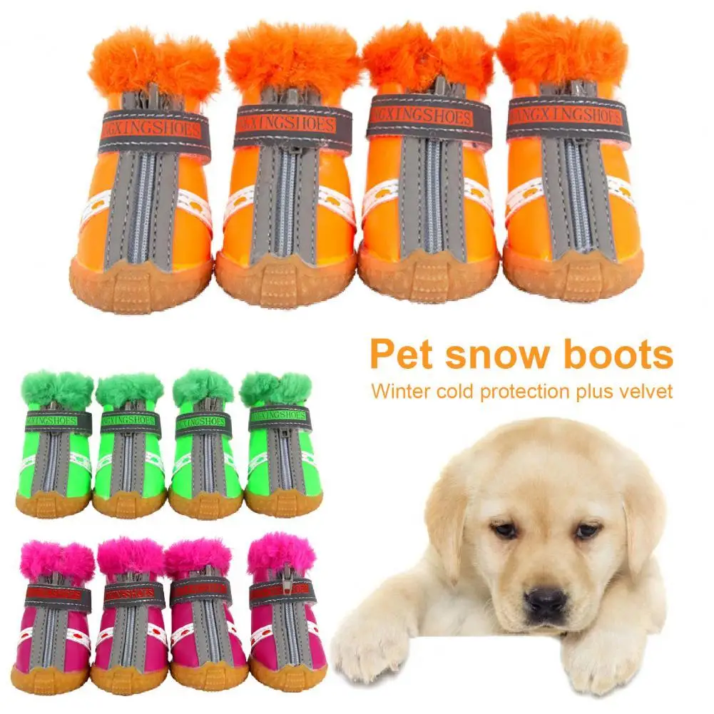 4Pcs Winter Pet Dog Shoes Warm Snow Boots Waterproof Fur Shoes for Small Dogs Puppy Boots обувь для собак мелких обувь для собак