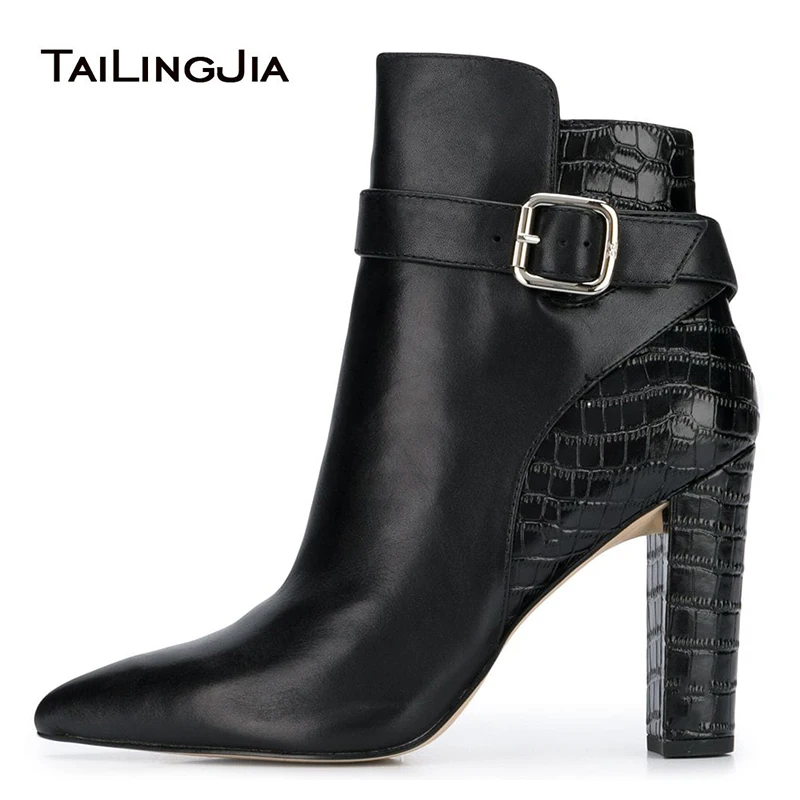 

Black Ankle Boots For Women 2021 High Chunky Heel Short Boots Pointed Toe Booties Block Heel Ladies Autumn Shoes Large Size 12