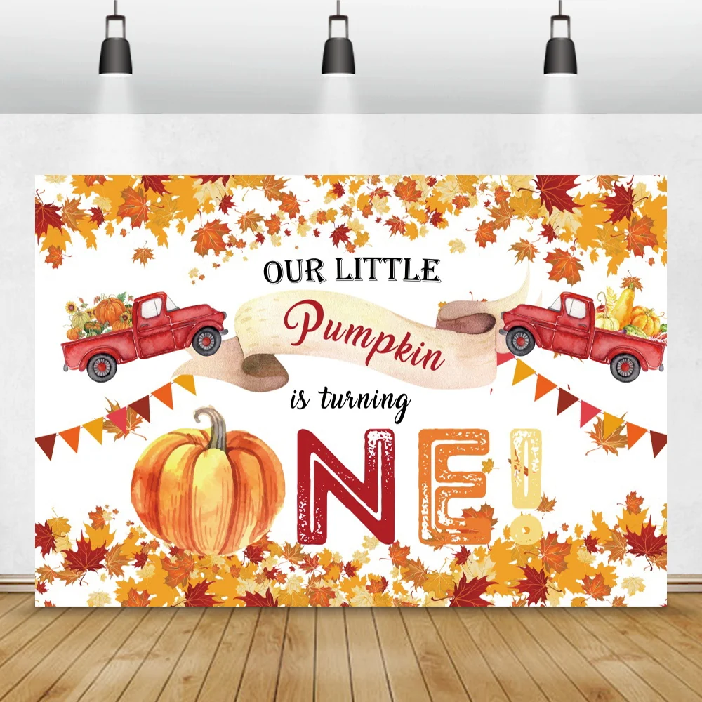 Little Baby One Birthday Party Photo Background Autumn Maple Leaf Pumpkin Fruit Poster Portrait Customized Photography Backdrop