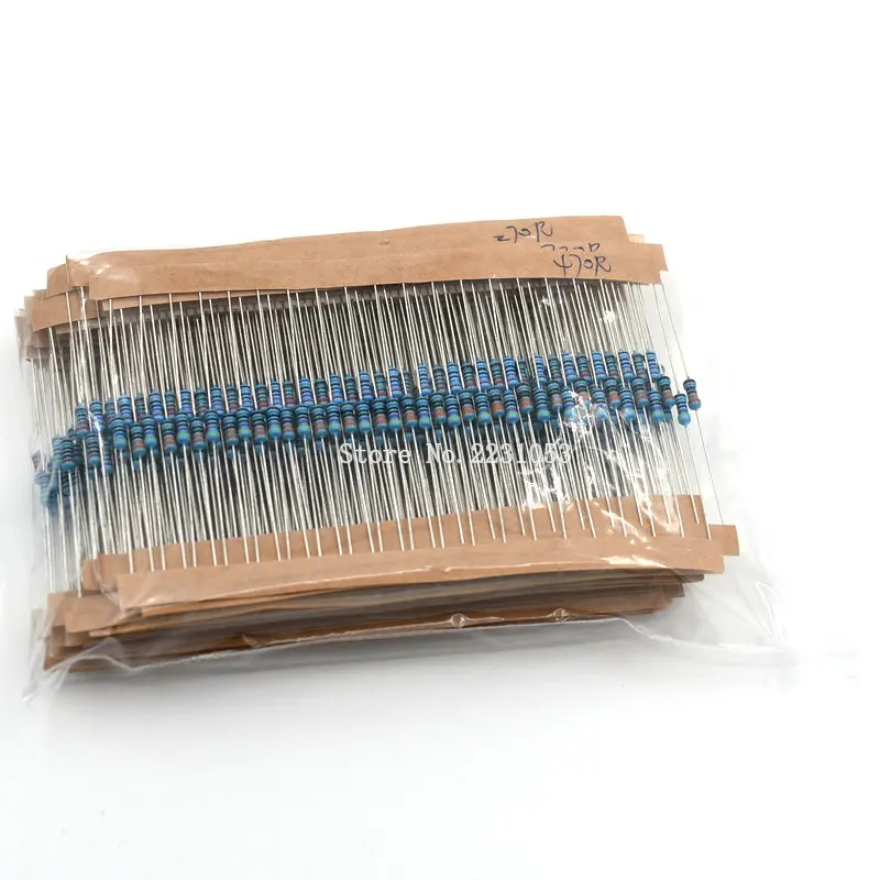 600PCS/LOT 1/4W Metal Film Resistor Kit 1% Resistor Assorted Kit Set 10 ohm-1M ohm Resistance Pack 30 Values each 20 pcs