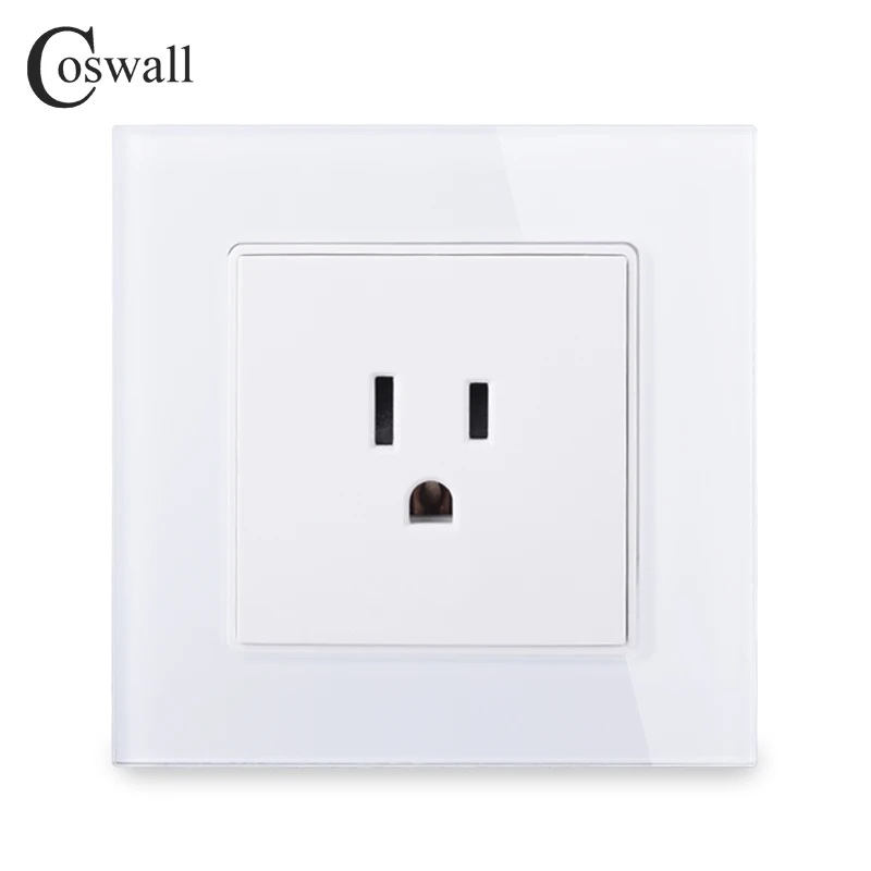 Coswall Crystal Glass Panel 15A US Standard Socket AC 110-250V Black White Gold 86*86mm C1 Series