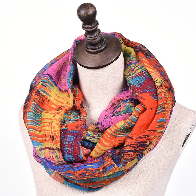 2023 Trendy Women Print Ring Scarf Winter Circle Scarves Loop Shawls Soft Voile Neckerchief Ladies Warm Neck Infinity Scarf