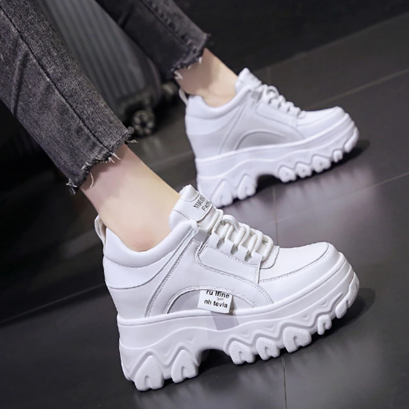 

Women's Winter Sneakers PU Leather Casual Ladies Shoes High Heels Sneakers For Women White Black Shoes 2021 Winter Women Shoe