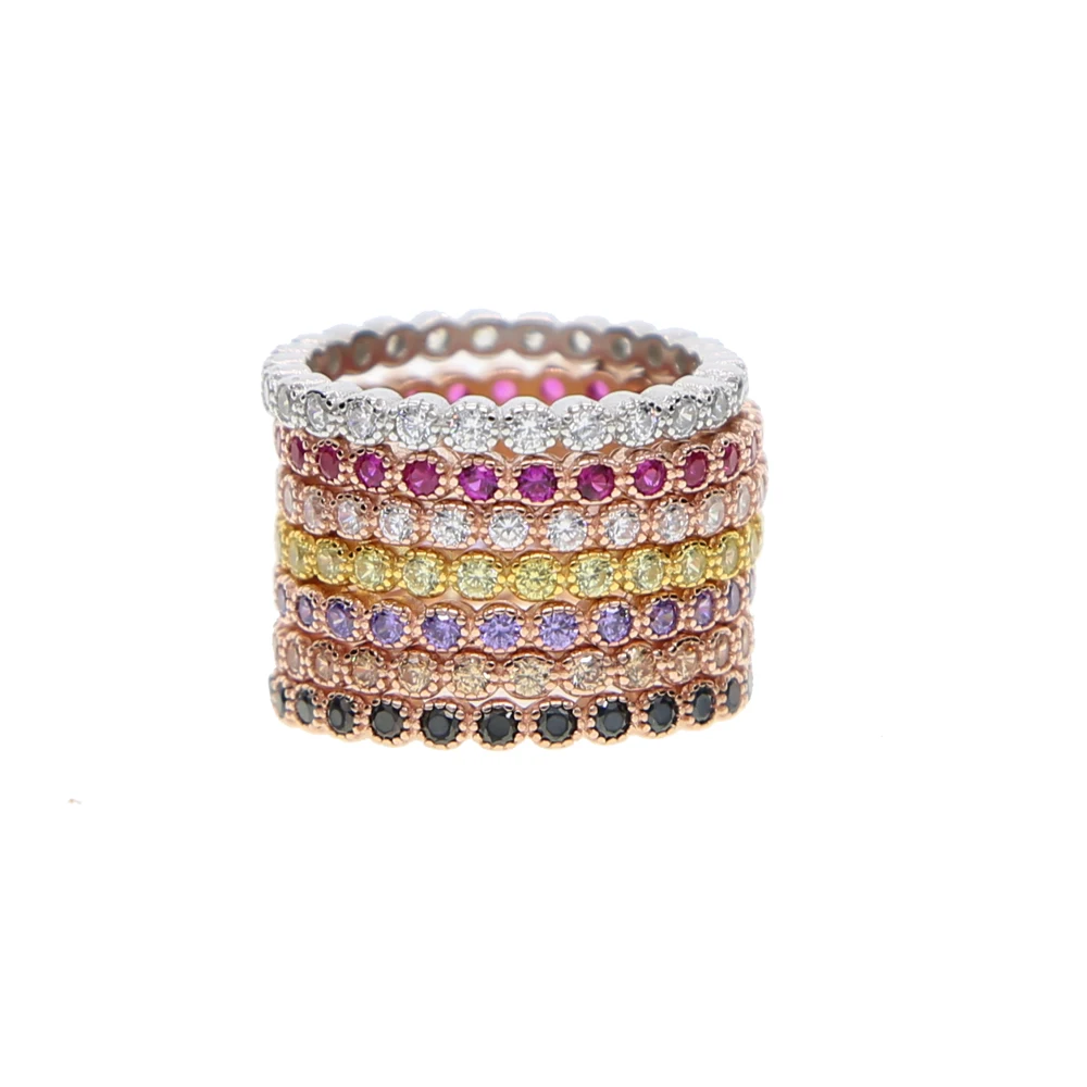 100% 925 sterling silver 7 color stack stackable fashion girl women design jewelry birthstone rose gold silver mix color cz ring