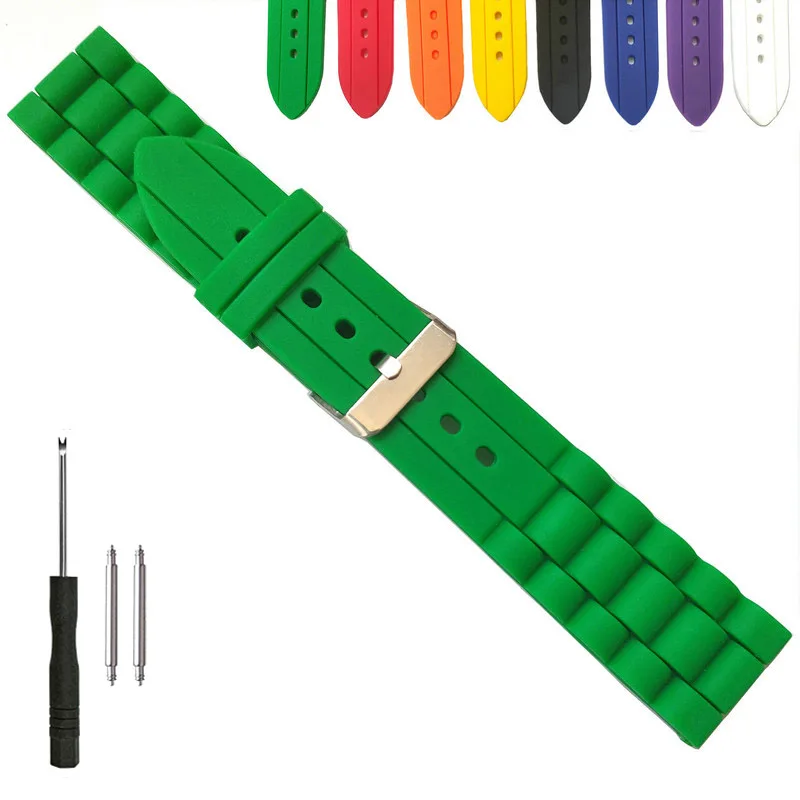 20mm 22mm Silicone Rubber Watch Band Soft Jelly Chain Strap Black White Green Red Blue Yellow Orange Wholesale