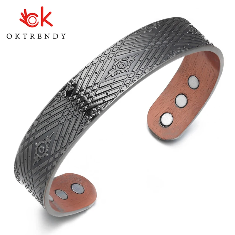 OKtrendy Vintage Copper Bracelets for Women Men Energy Magnetic Bracelet Benefits Health Men Adjustable Cuff Bracelets Bangles