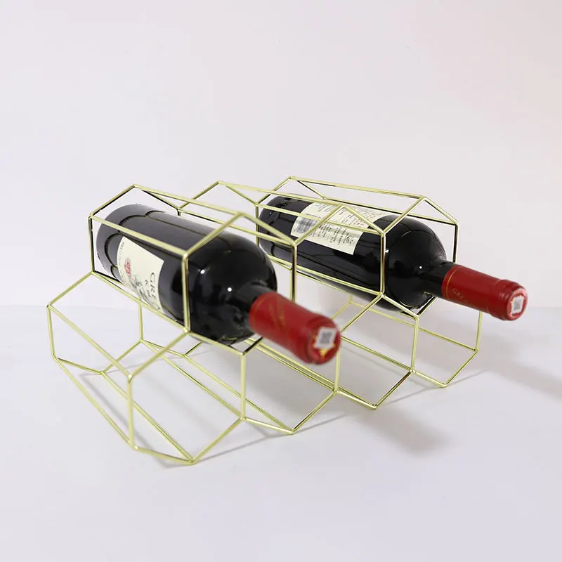 

Geometric 7 Holes Metal Iron Wine Rack Grape Wine Whiskey Display Shelf Tabletop Decoration Organizer for Wine Lovers Wine Shelf