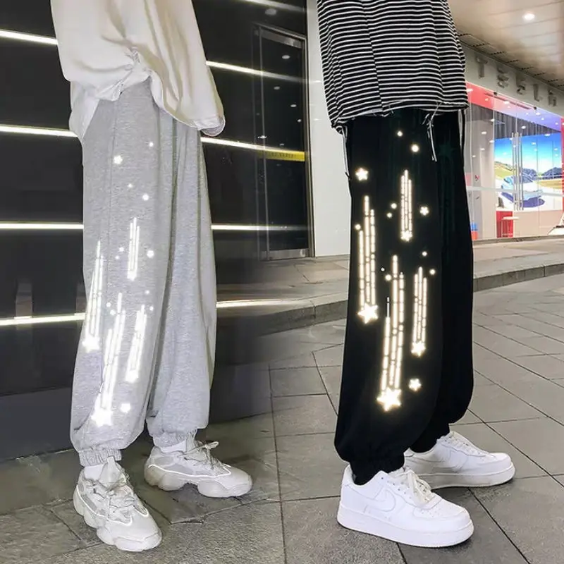 Reflective Meteor Casual Trousers Men's Sports Pants Loose Ankle Banded Pants Jogger Mens Sweatpants Japanese Streetwear Pants